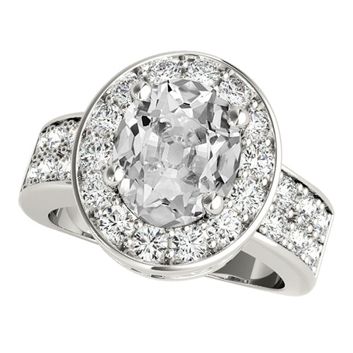 Ladies Halo Ring With Accents Oval Old Cut Diamond