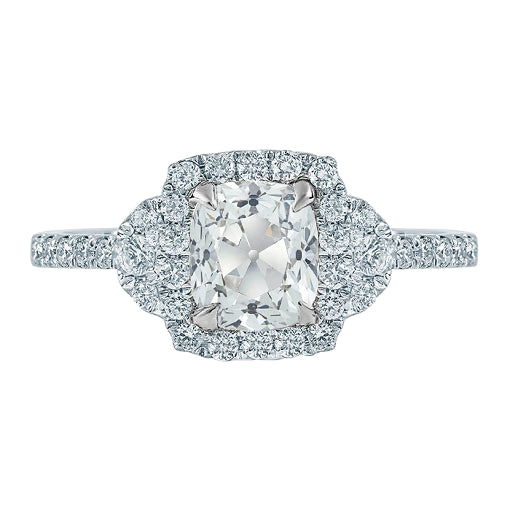 Halo Cushion Old Cut Round Diamond Ring 3.25 Carats White Gold 14K