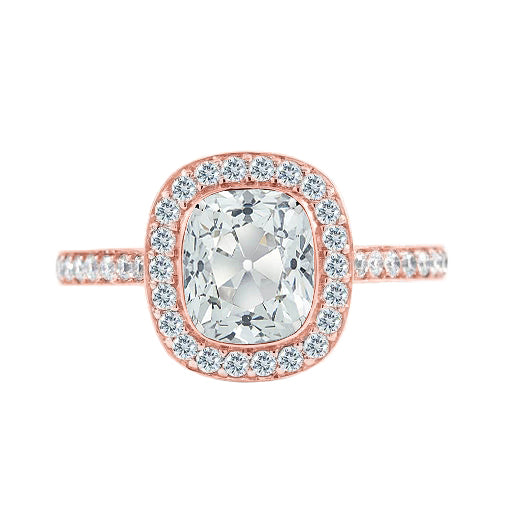 Cushion Halo Diamond Old Mine Cut Ring Accented Bezel Set 3 Carats
