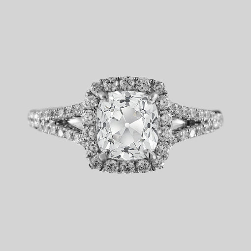 Cushion Halo Ring Old Cut Round Diamonds 3.75 Carats Split Shank
