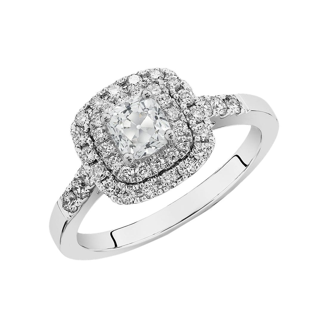 Cushion Old Cut Diamond Round Double Halo Wedding Ring 3.75 Carats