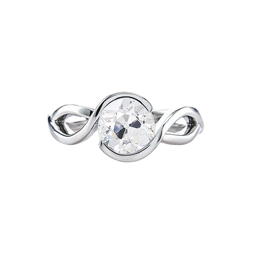 Half Bezel Split Twisted Shank Sparkling Vintage Style White Gold Diamond Solitaire Ring