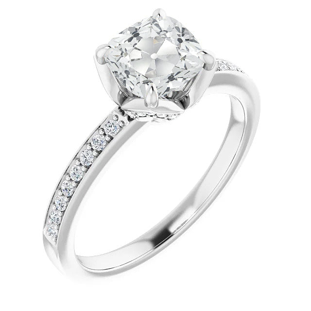 Cushion & Round Anniversary Ring Old Miner Diamond Prong Set
