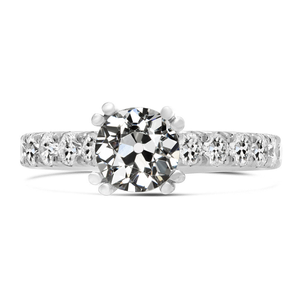 Fancy Sparkling Vintage Style White Gold Weeding Anniversary Anniversary Ring Old Miner Cut Diamond Prong Set