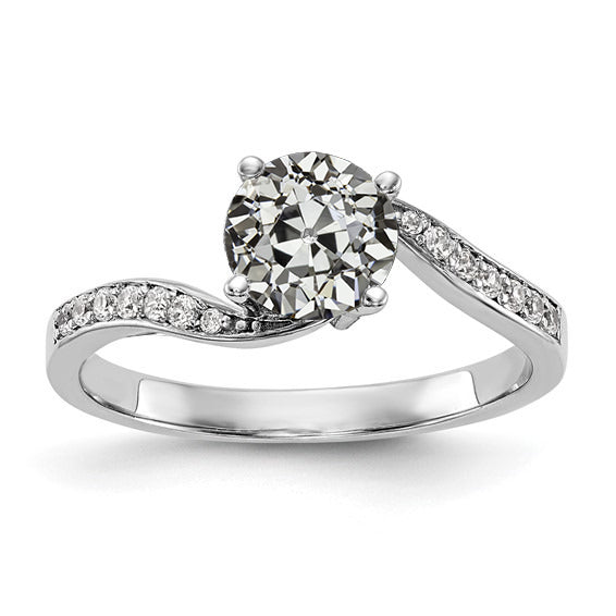 Women's Twisted White Gold Anniversary Ring Old Mine Cut Diamond