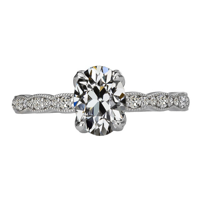 Sparkling Unique Lady’s Engagement White Gold Anniversary Ring Oval Old Mine Cut Diamond