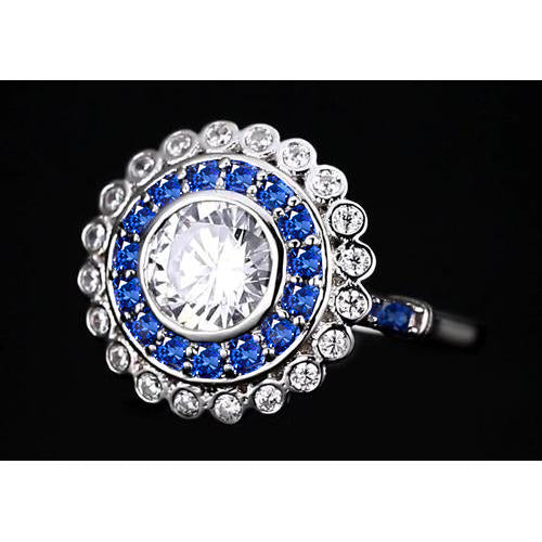 Round Diamond & Blue Sapphire Baguettes 4 Carats