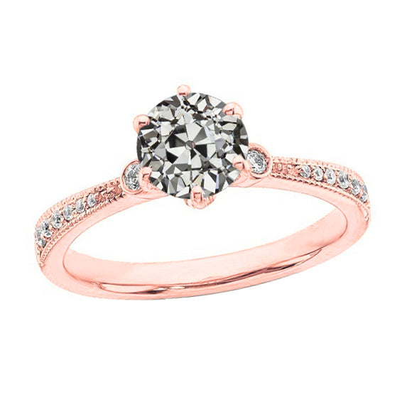 White peach ladies Anniversary Ring Round Old Mine Cut Diamond