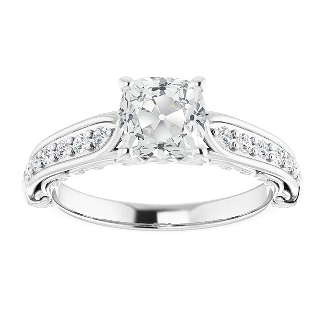 Wedding White gold Anniversary Ring Round & Cushion Old Mine Cut