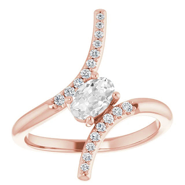 White rose Gold Ladies Anniversary Ring Round & Oval Old Miner