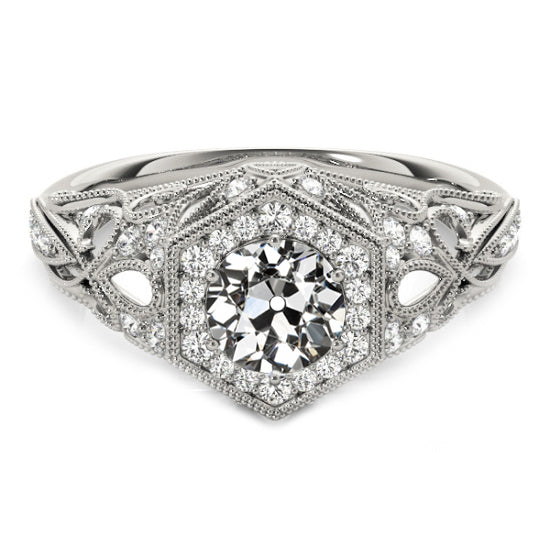 Antique Style Halo Round Old Cut Diamond Ring