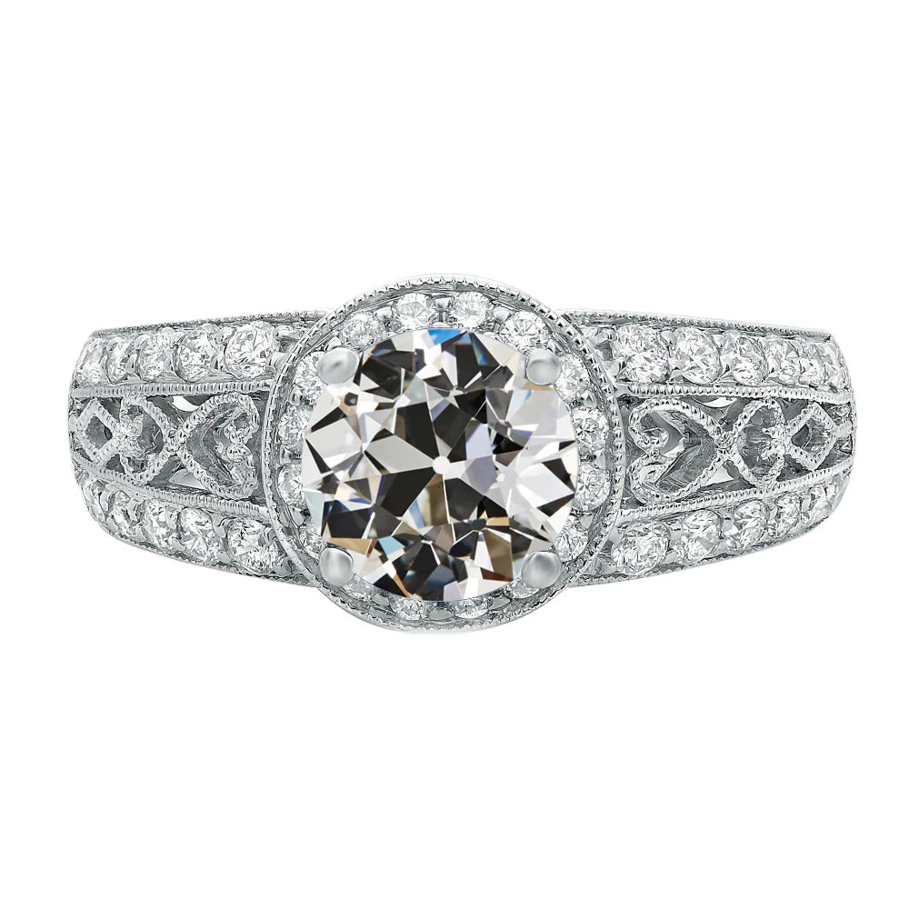 Antique Style Milligrain Old Miner Diamond Ring Thick Shank 5 Carats