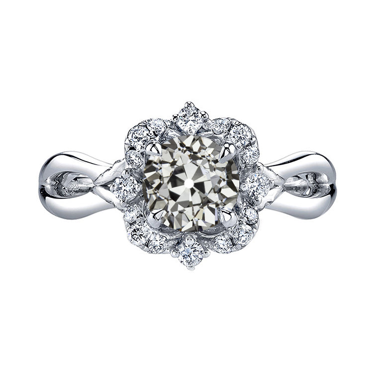 Antique Style Old Miner Cut Round Diamond Halo Ring