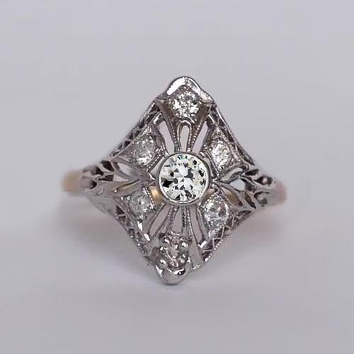 Antique Style Bezel Set Old Mine Cut Round Diamond Ring