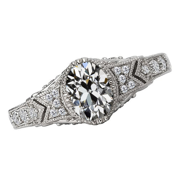 Antique Fancy Lady’s Style White Elegant Gold Anniversary Round & Oval Old Miner Diamond Ring