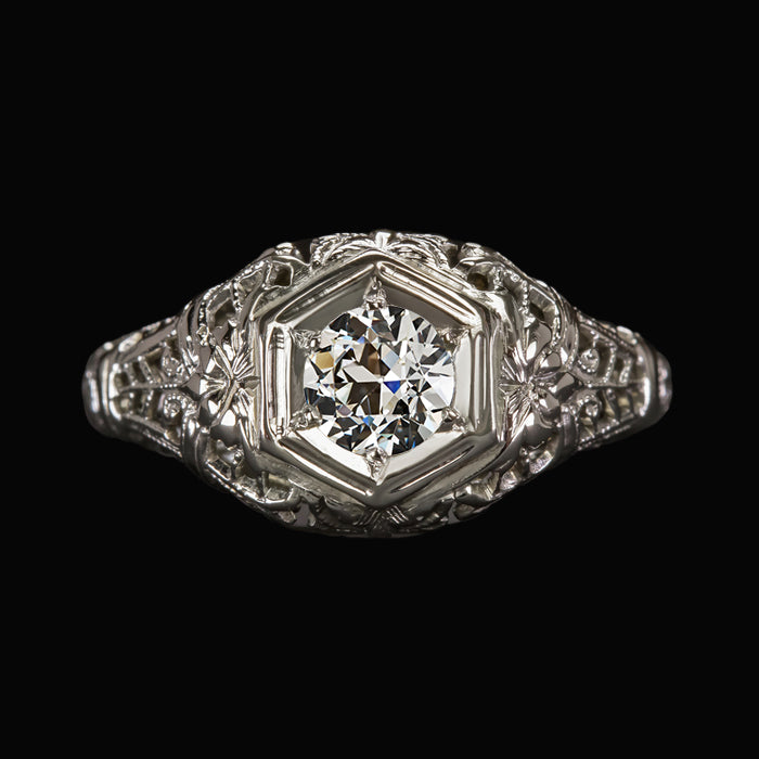 Antique Style Solitaire Ring Old Cut Diamond