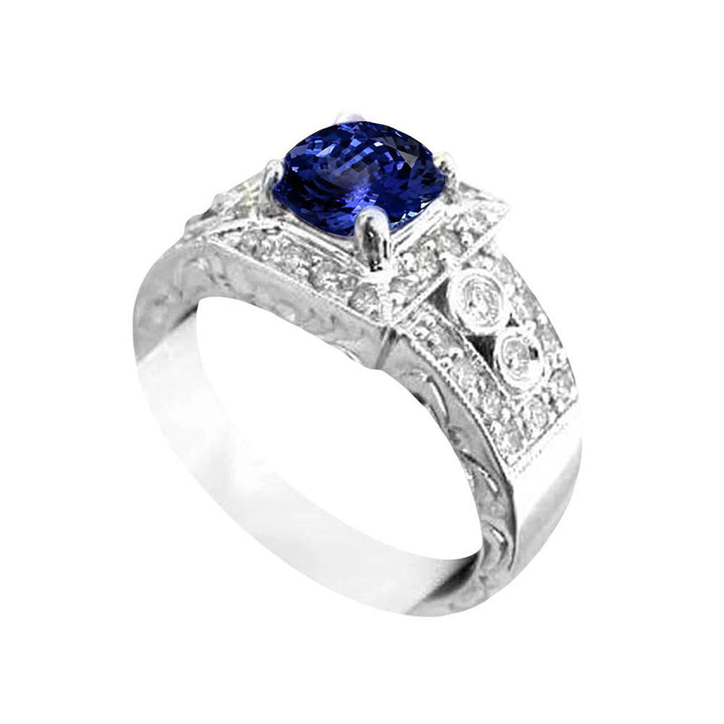 Gorgeous fancy Antique Style Tanzanite And Diamonds Wedding Jewelry