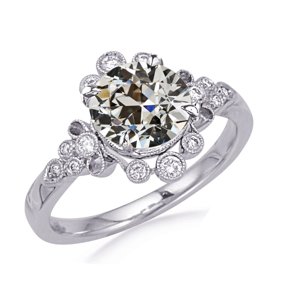 Lady’s Sparkling Unique Engagement White Gold Anniversary Ring Wedding Ring Round Old European Cut Diamond