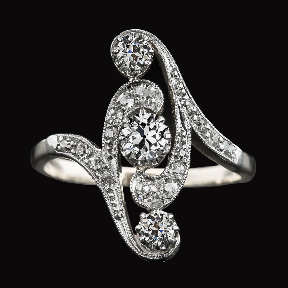Antique Style Wedding Round Old Mine Cut Diamond Ring