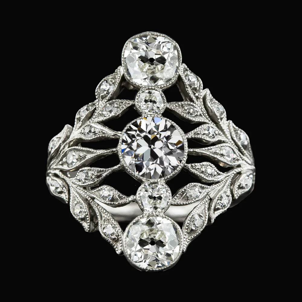 Art Nouveau Jewelry New Leaf Vintage Style Ring Old Miner Diamond