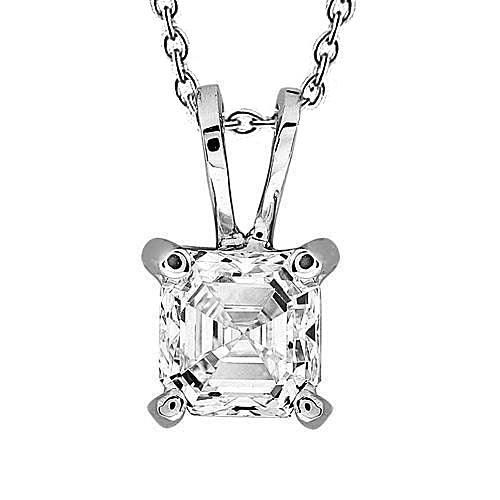 Asscher Cut 1 Carat Solitaire Natural Earth Mined Diamond Pendant Necklace 14K White Gold