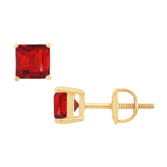 Asscher Cut s Red Ruby Lady Studs Earrings Women Jewelry S Yellow Gold