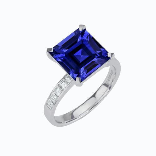 Sapphire & Baguette Diamond Ring Gold Jewelry Lady’s Brilliant Engagement