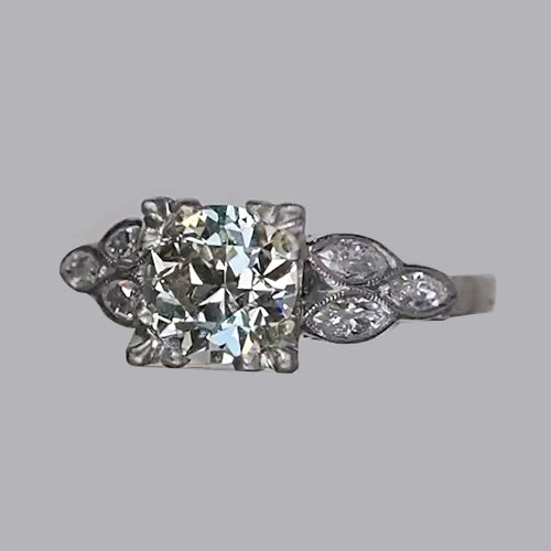 Marquise & Round Old Miner Diamond Ring 2.50 Carats White Gold