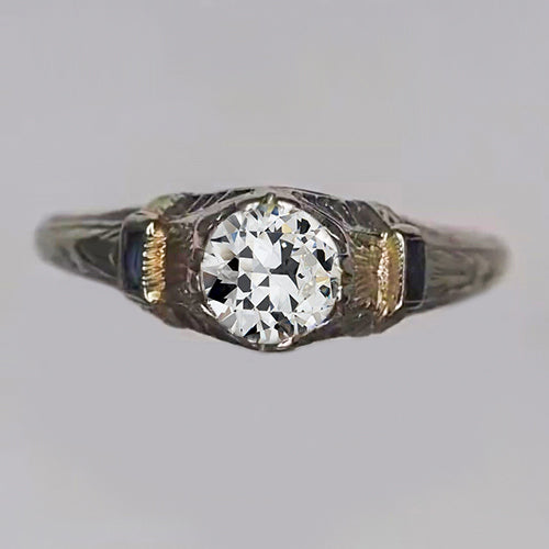 3 Stone Old Miner Diamond Ring Blue Sapphire