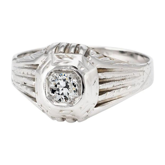 Antique Style White Elegant Gold Diamond Solitaire Ring