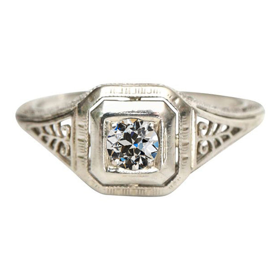 Antique Fancy Lady’s Style White Elegant Gold Diamond Solitaire Ring