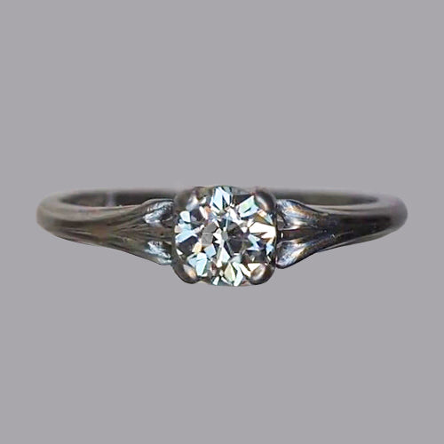 Round Old Miner Woman's White Gold Weeding Anniversary Solitaire Diamond Ring