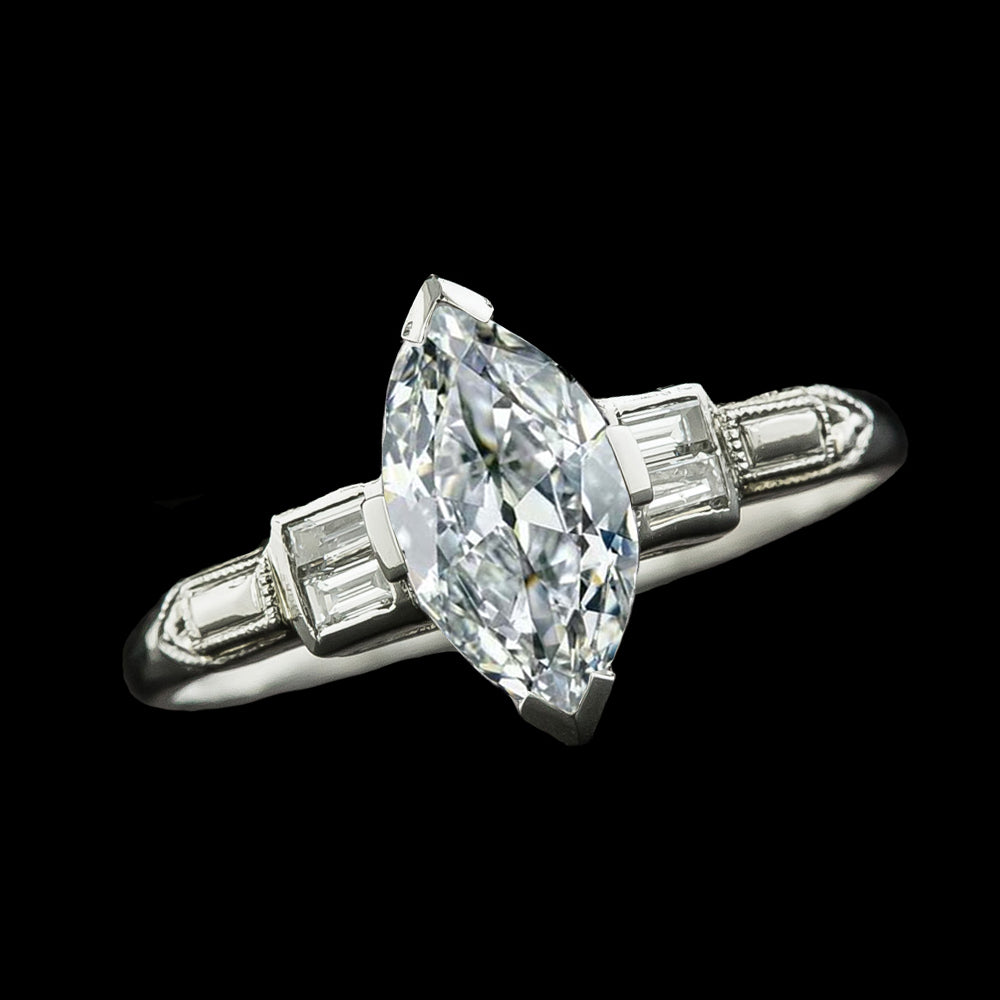 Baguette Old Cut Marquise Diamond Ring 5 Stone Jewelry
