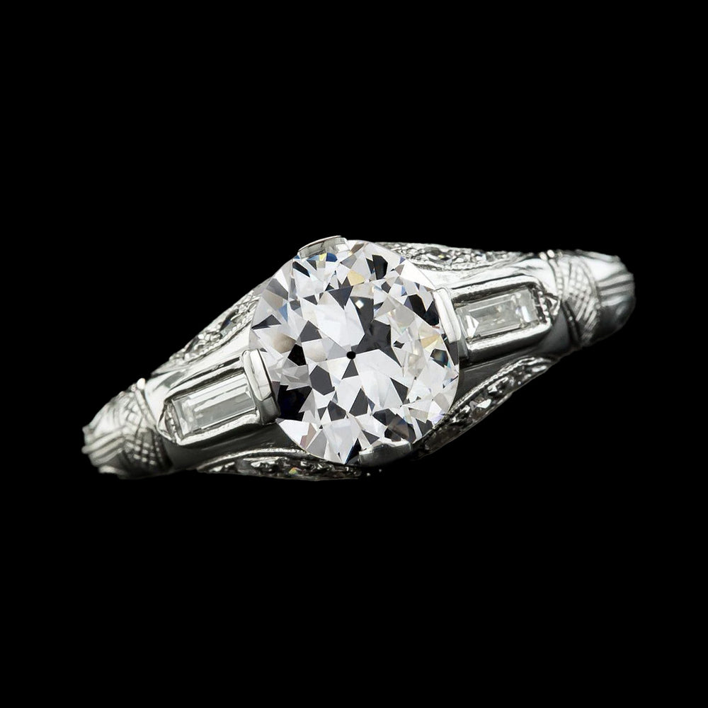 Baguette Three Stone Round Diamond Ring