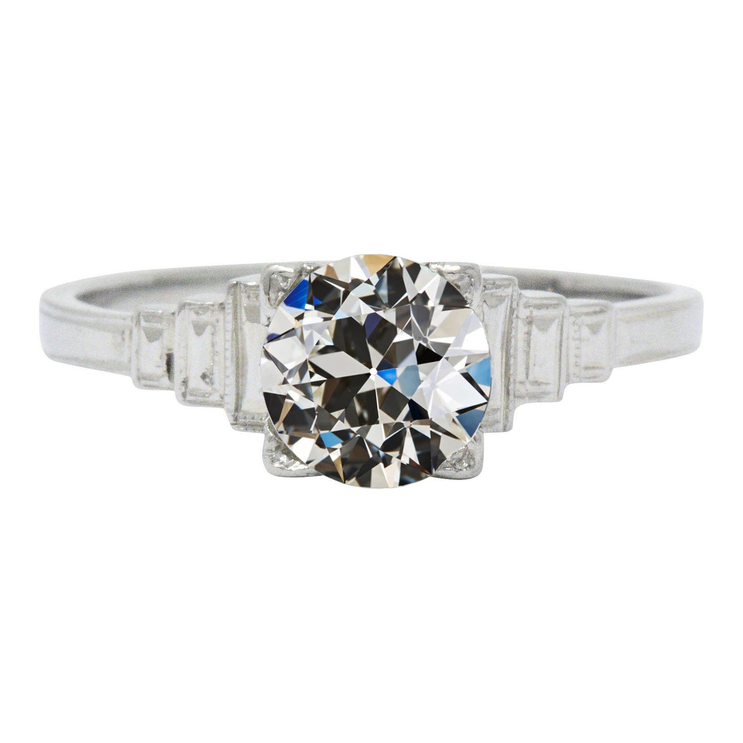 Women's Anniversary White Shinny Baguette & Round Old Cut Diamond Anniversary Ring