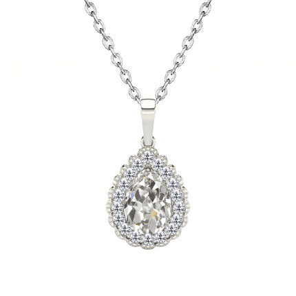 Beautiful Pear Old Cut Diamond Halo Pendant 1.50 Carats