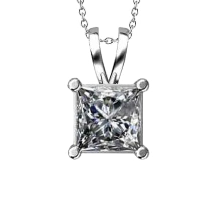 Beautiful Princess Cut Lab Grown Diamond Necklace Pendant Gold Jewelry 1.5 Ct
