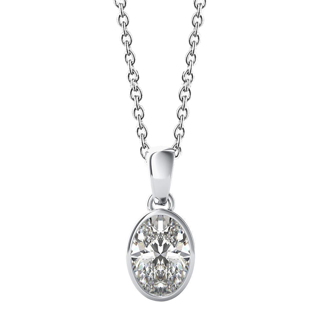 Bezel Set 3 Ct Oval Cut Solitaire Lab Grown Diamond Pendant Necklace White Gold