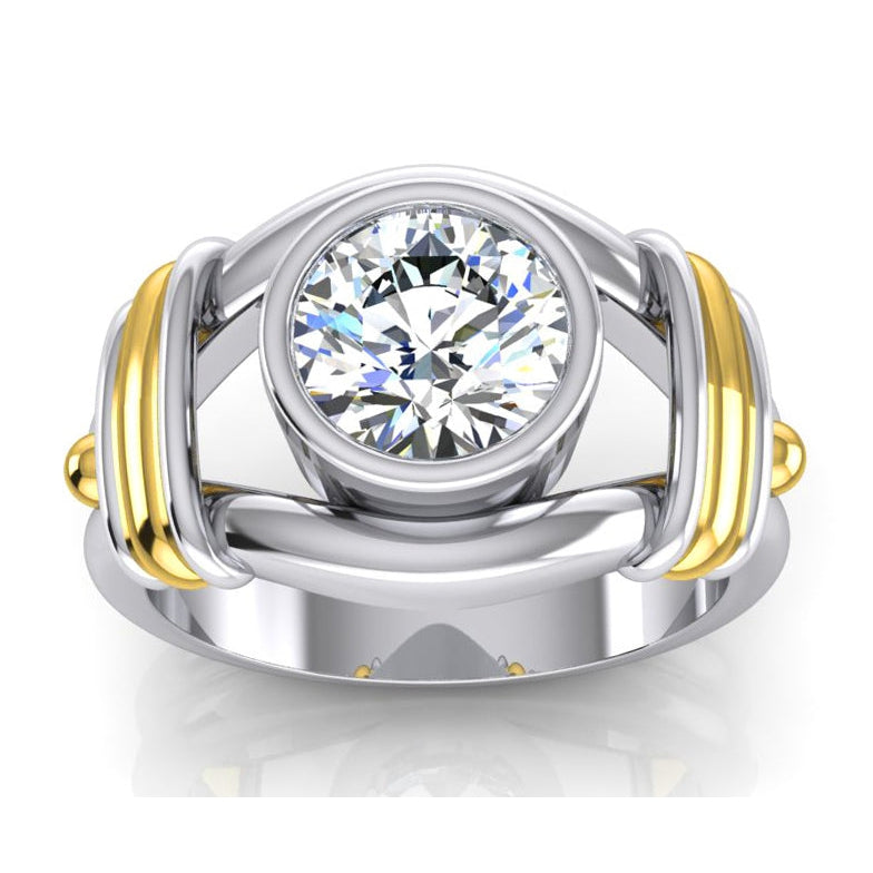 Two Tone Diamond Solitaire Mens Ring Bezel Set 2 Carats