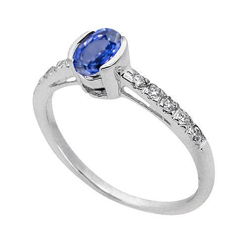 Bezel Set High Quality Fancy Oval Sri Lanka Blue Sapphire Diamond Ring
