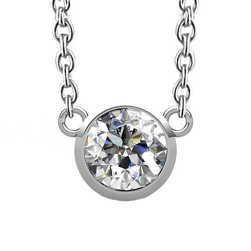 Bezel Set Round Cut Natural Earth Mined Diamond Necklace Pendant 1.5 Ct. White Gold 14K