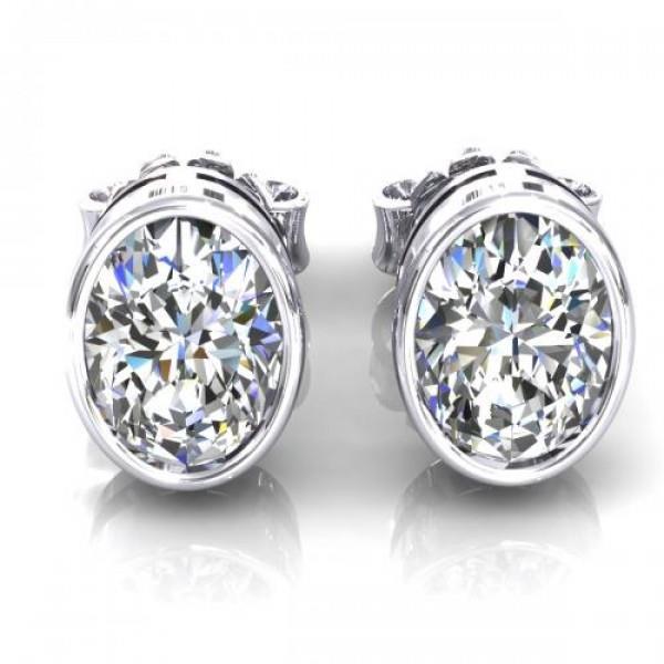 Bezel Set Oval Cut Diamond 2.5 Carats Women Studs Earring White Gold