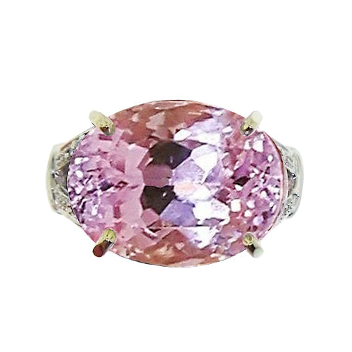 Lady’s Brilliant Engagement Big Solitaire Pink Kunzite Ring Yellow Gold