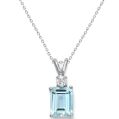 Big Aquamarine With Natural Earth Mined Diamonds 15 Ct Pendant With Chain White Gold 14K