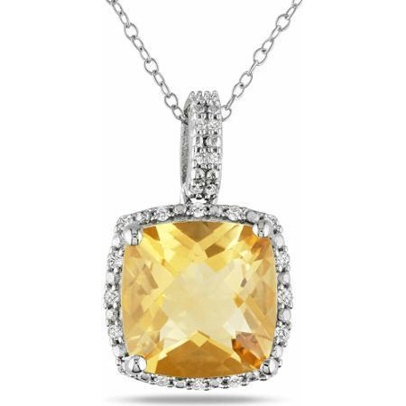 Big Cushion Madeira Citrine With Diamonds 26.75 Ct Pendant Gold 14K