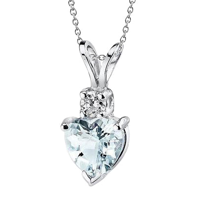 Big Heart Shape Aquamarine With Natural Earth Mined Diamond 15 Ct Pendant White Gold 14K