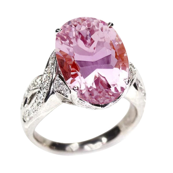 Big Kunzite With Small Diamonds Wedding Ring White Gold Fancy Lady’s