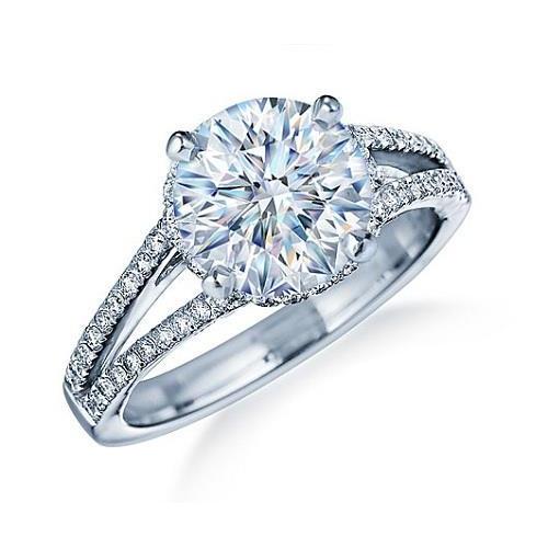Big Round Hidden Halo Diamond Engagement Ring White Gold 14K