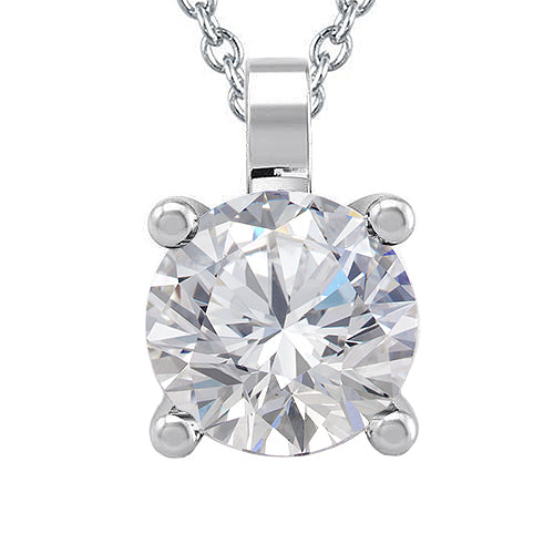 Big Solitaire Round Natural Earth Mined Diamond Pendant 3 Carats Prong Set White Gold 14K