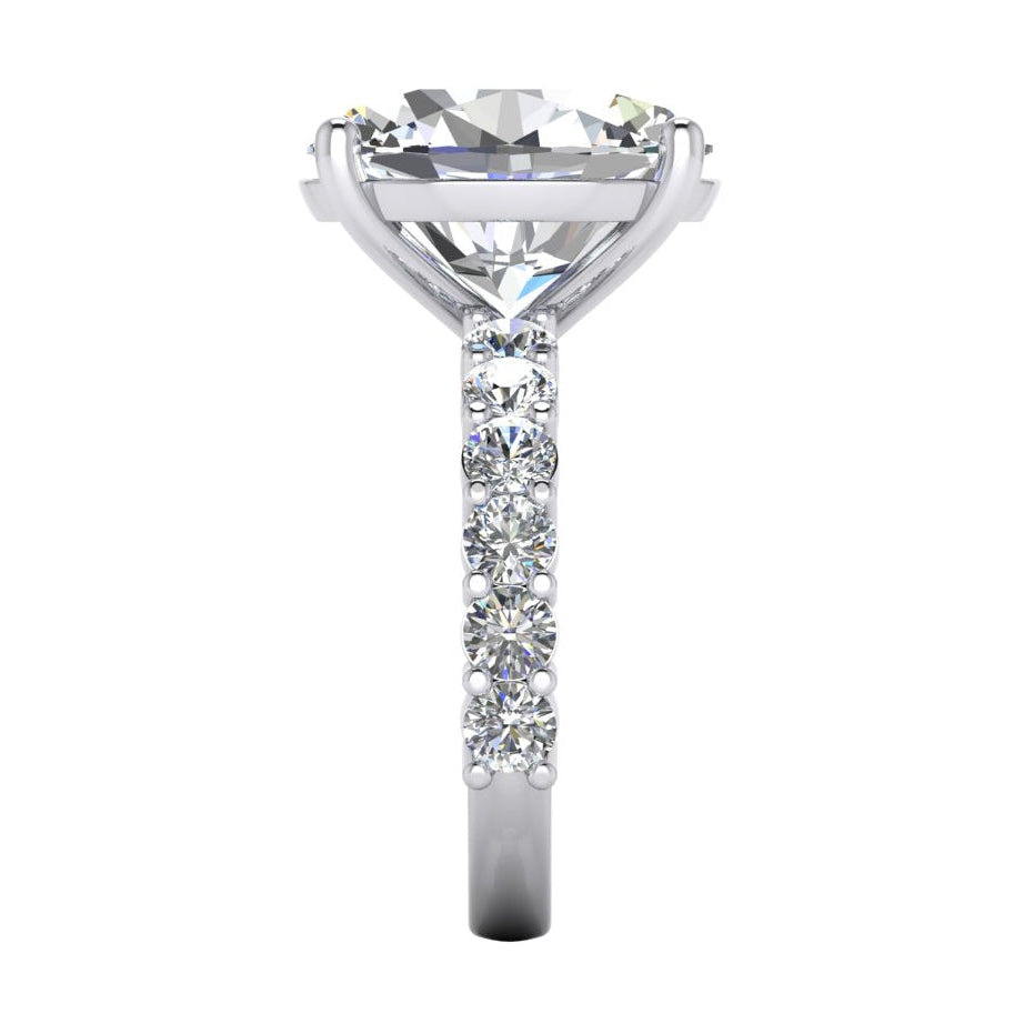 Big Oval Lab Grown Diamond Solitaire Ring With Accents 14K Gold